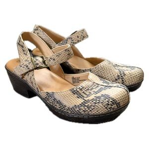 b.o.c Faux Snakeskin Quarter Strap Open Back Clogs Khaki Black Women’s US 11